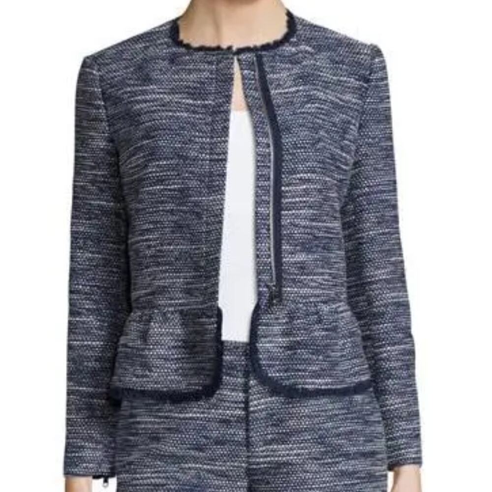 🆕 Joie Milligan harbor blue porcelain peplum Tweed Zip-Front Jacket, size small